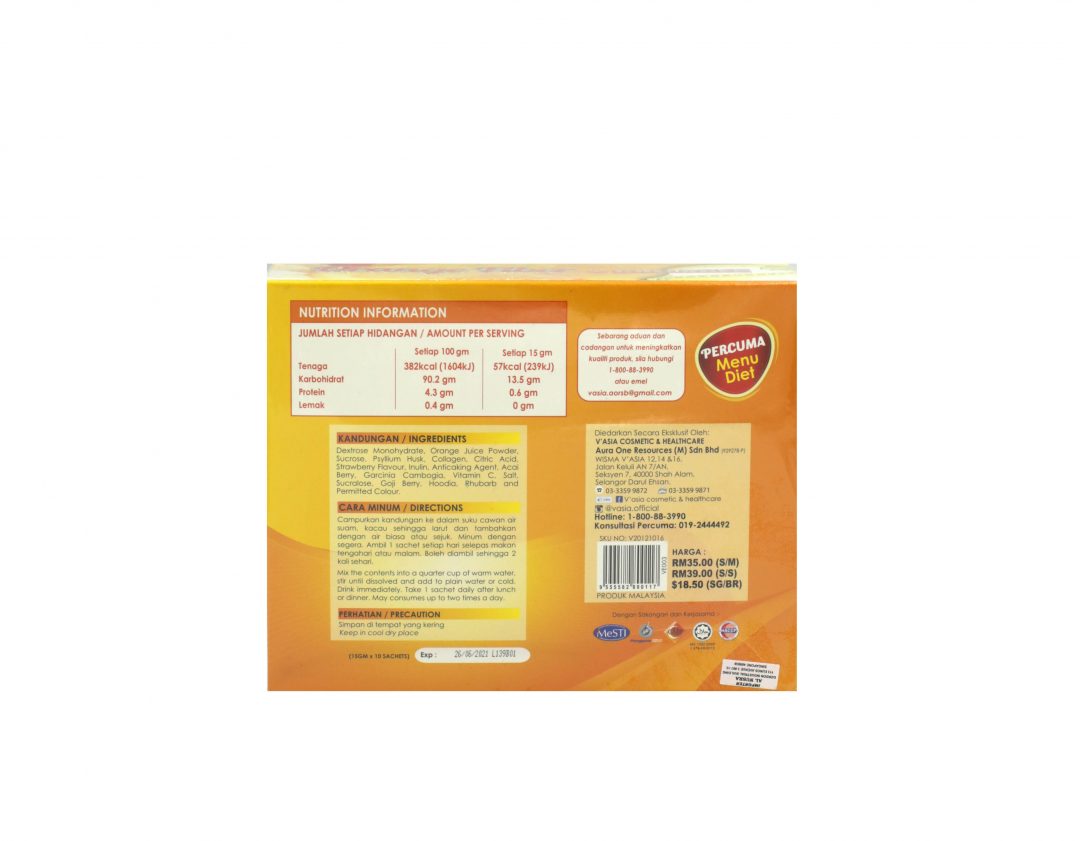 V’Asia Orange Fiber + Collagen 15gm x 10 sachets Al Nusra SG